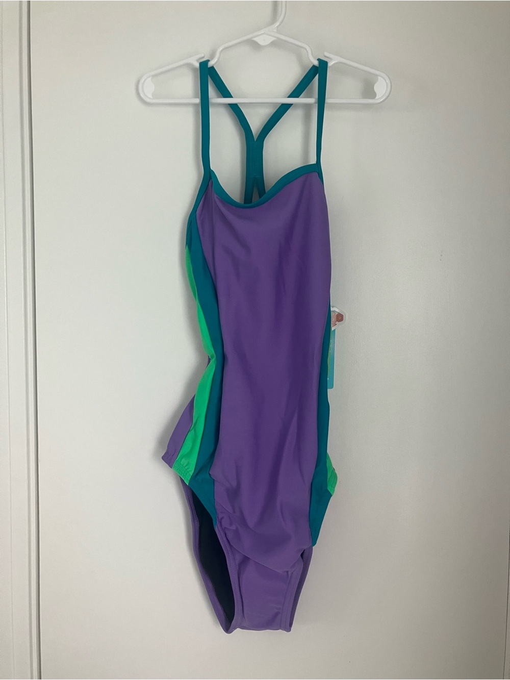 NWT Speedo Purple One-Piece Swimsuit with Teal & Green Accents